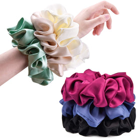 CEELGON Big Real Silk Scrunchies black satin front view