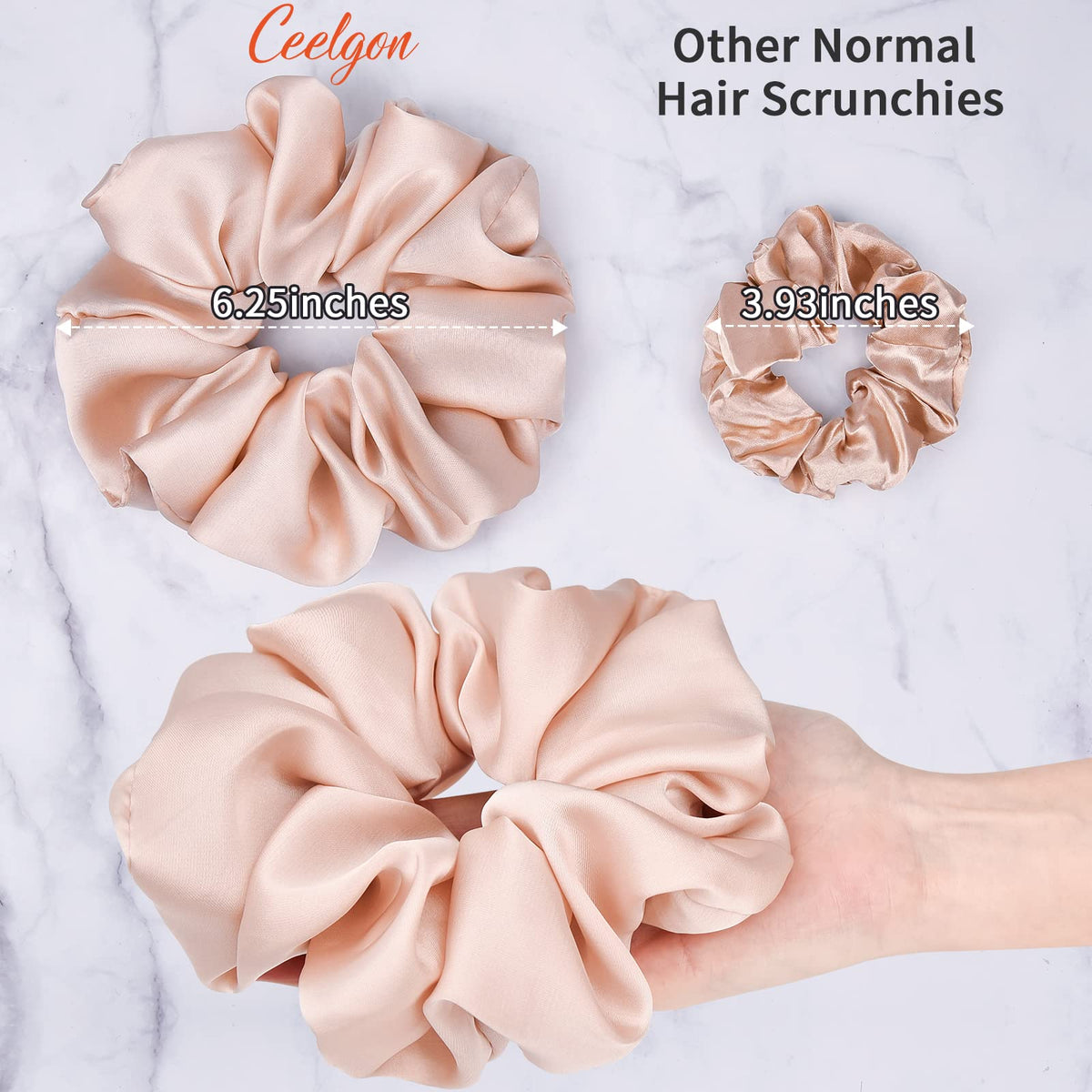 CEELGON Big Real Silk Scrunchies white satin front view