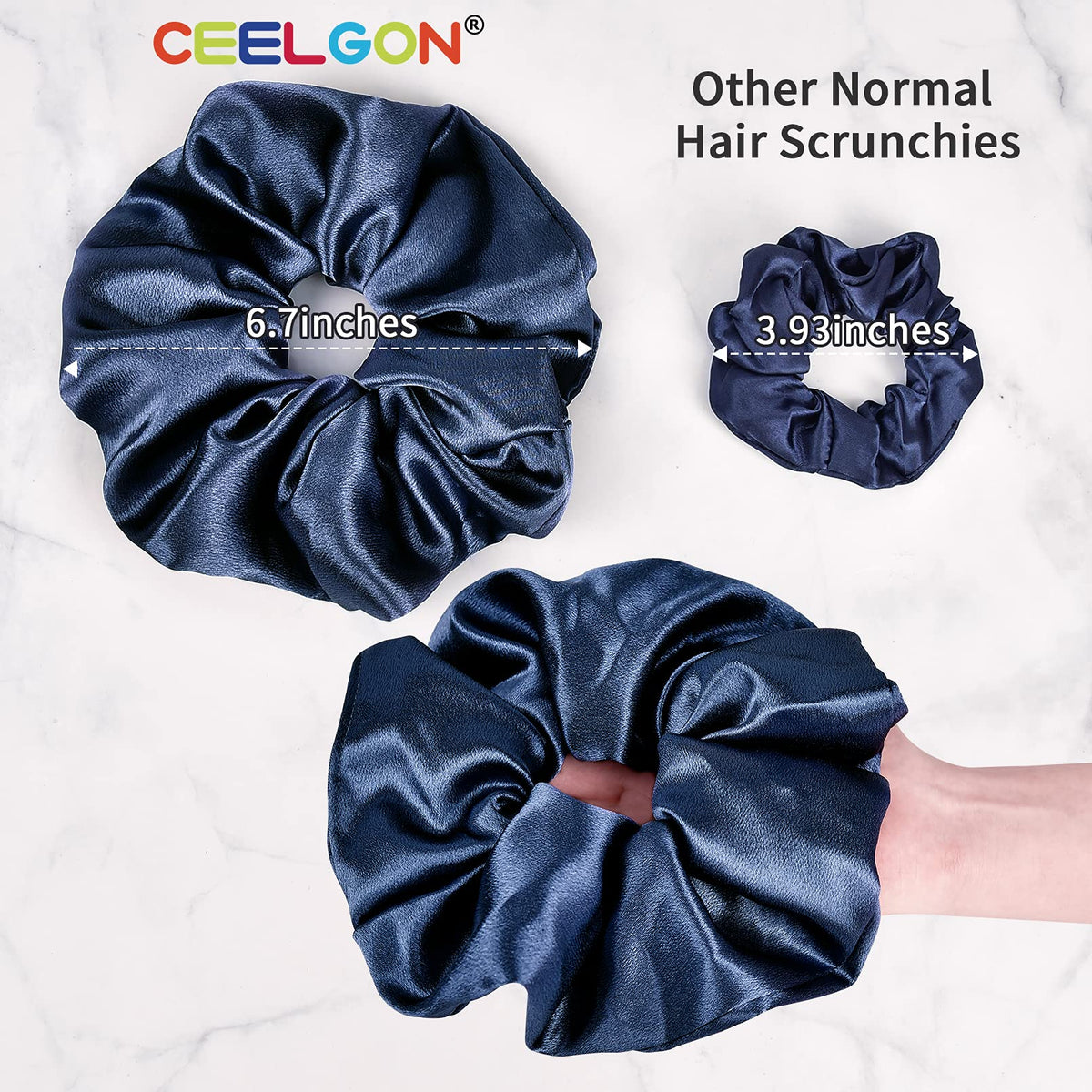 CEELGON black satin scrunchie front view