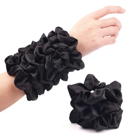CEELGON Black Satin Silk Scrunchies 10 Pack front view