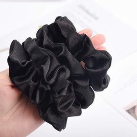 CEELGON Black Satin Silk Scrunchies close-up texture