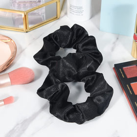 CEELGON Black Satin Silk Scrunchies in various hairstyles