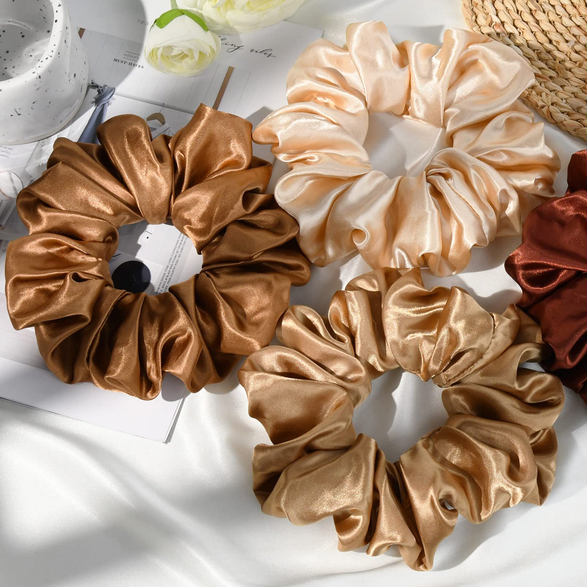 CEELGON large scrunchie in champagne colour on a hair bun