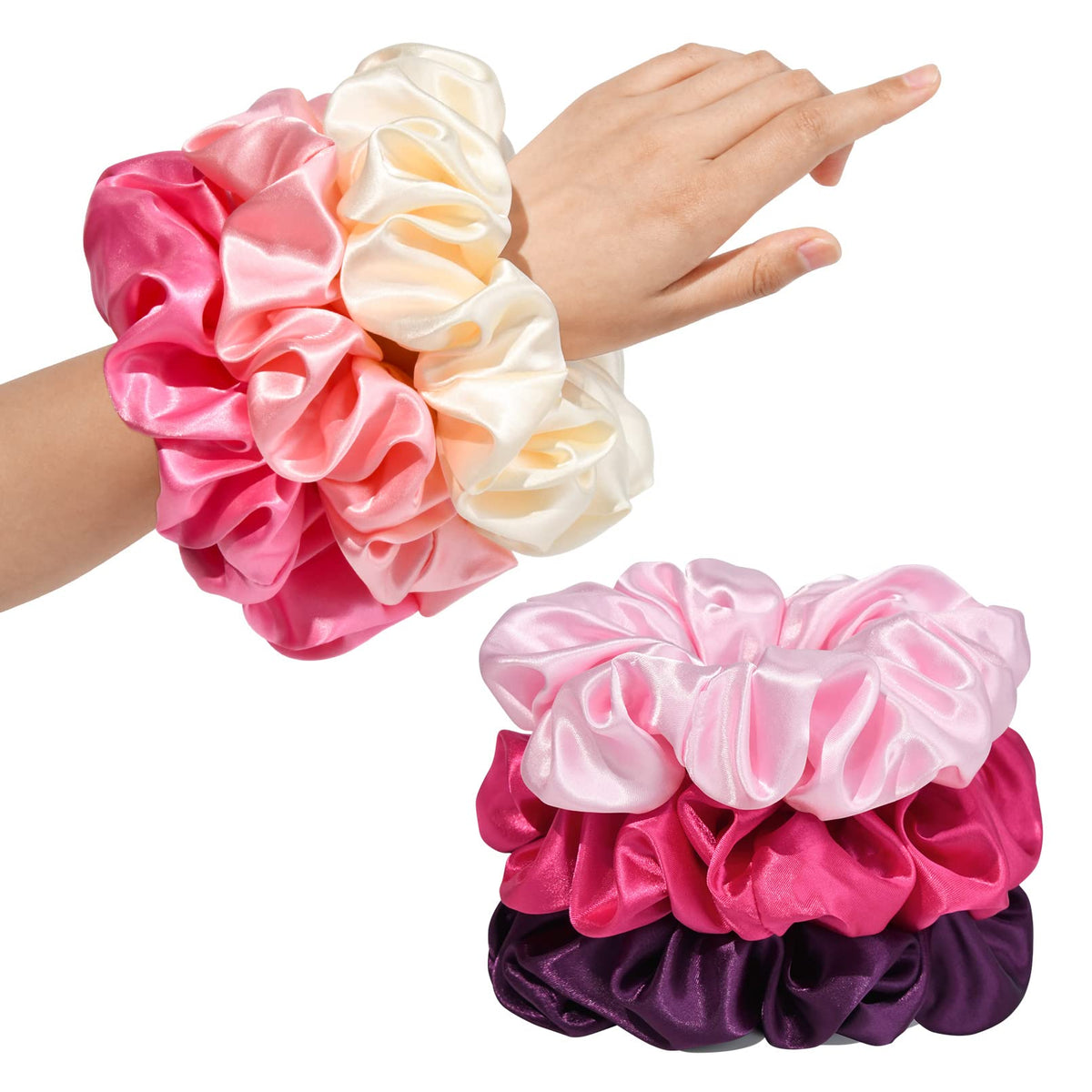 CEELGON large silk satin scrunchies displayed on a table