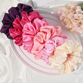 CEELGON large silk satin scrunchies showing elastic stretch