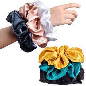 CEELGON set of 6 large satin scrunchies in assorted colours