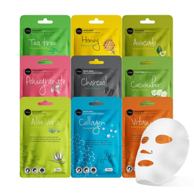 Celavi Essence Facial Face Mask 9 Pack front view with assorted masks