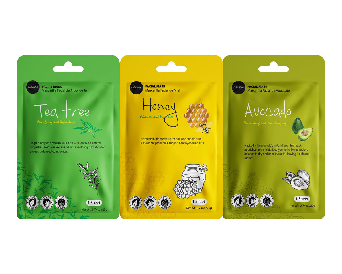 Celavi Essence Facial Mask with natural ingredients display