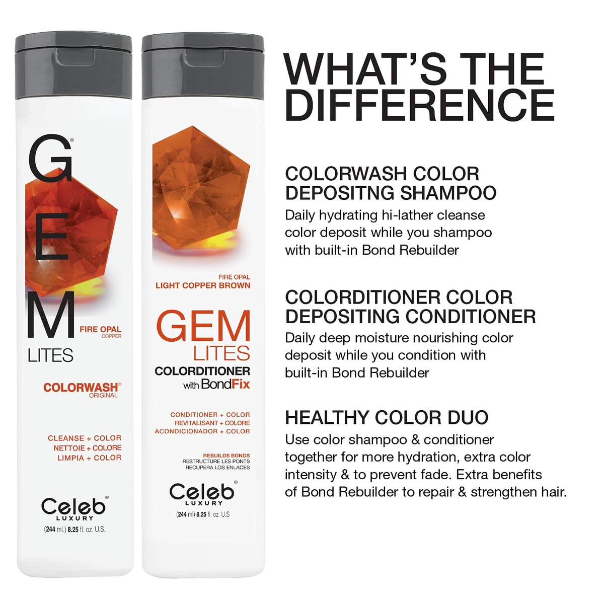 Celeb Luxury Gem Lites Colorwash Fire Opal Shampoo packaging details