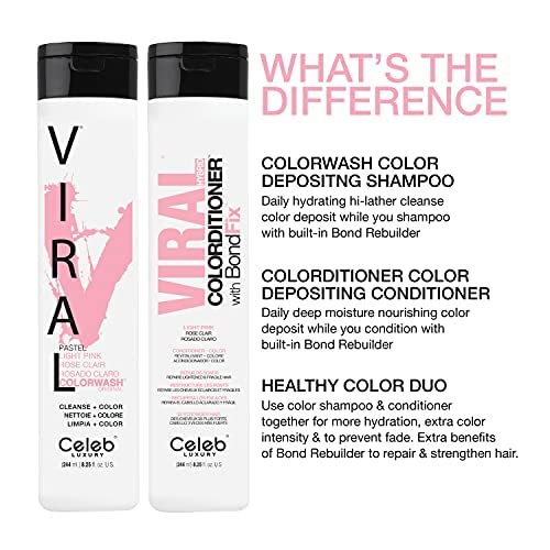 Celeb Luxury Viral Colorwash Pastel Light Pink shampoo with hair colour swatches