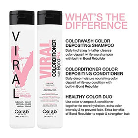 Celeb Luxury Viral Colorwash Pastel Light Pink shampoo with hair colour swatches