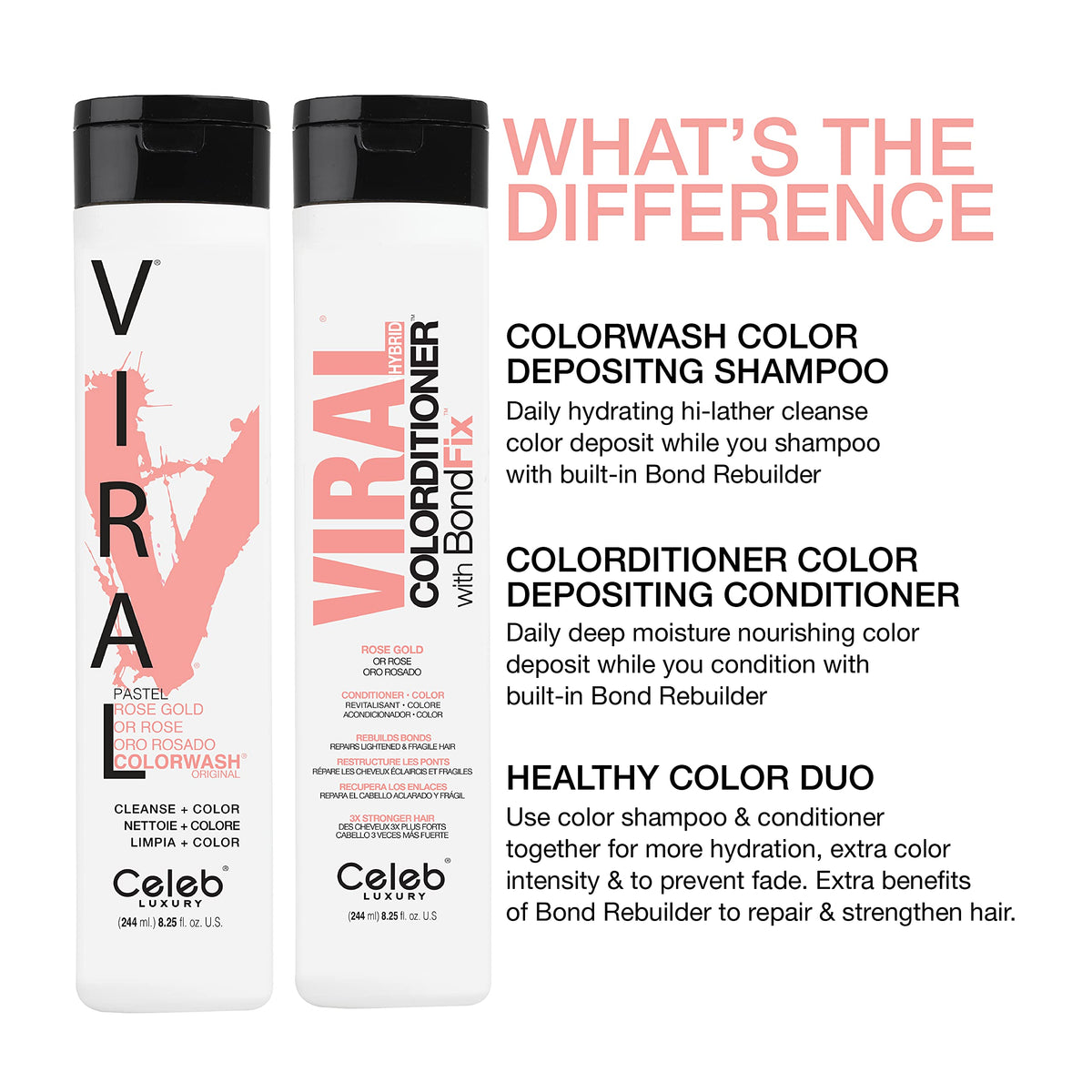 Celeb Luxury Viral Colorwash Rose Gold Shampoo with other hair care products