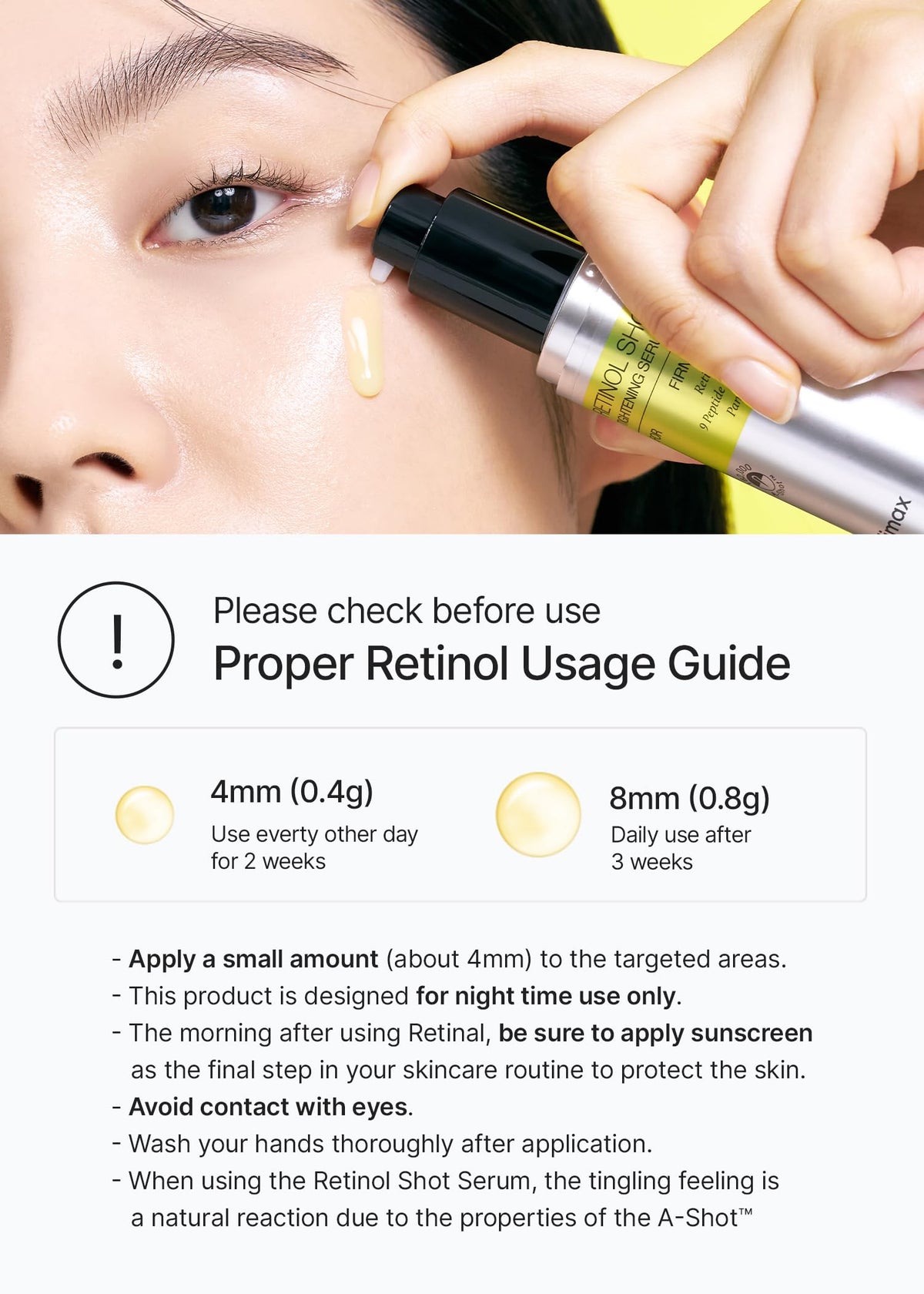 celimax The Vita A Retinol Shot Tightening Serum application on skin