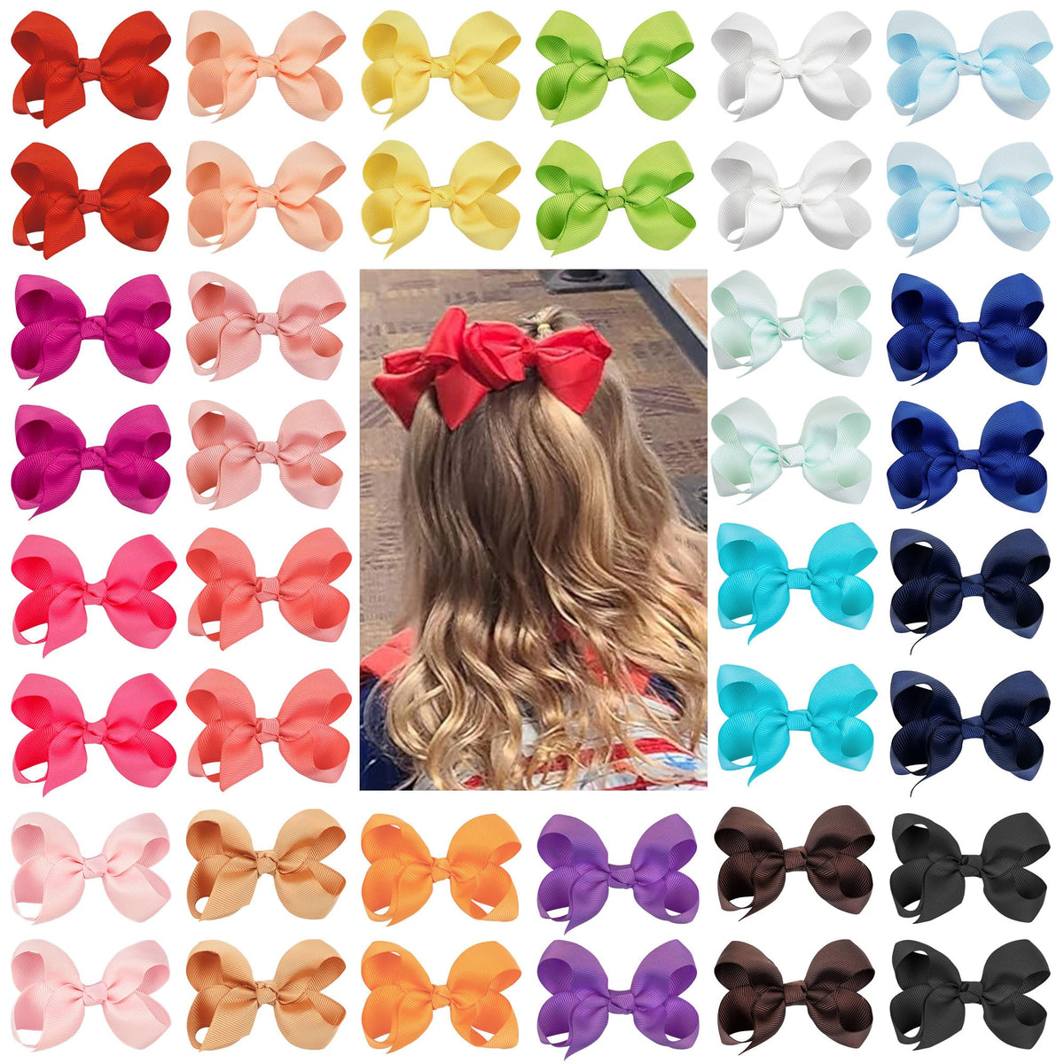 CÉLLOT 40Pcs 3 Inch Hair Bows assorted colours front view