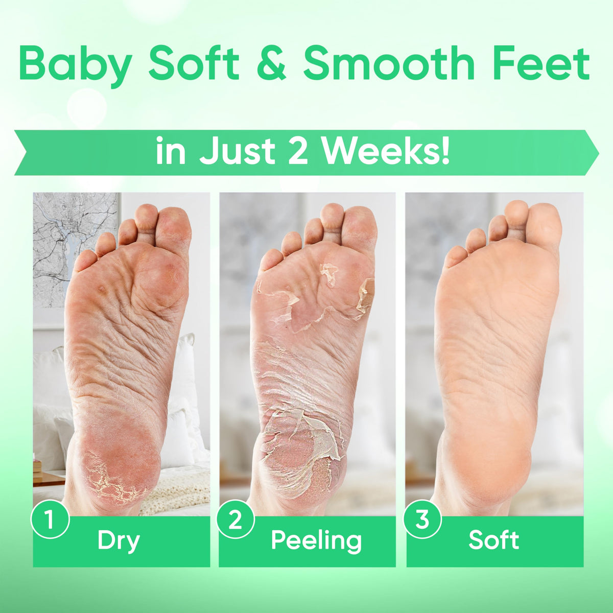 CÉLOR Foot Peel Mask being applied on feet in a relaxing setting