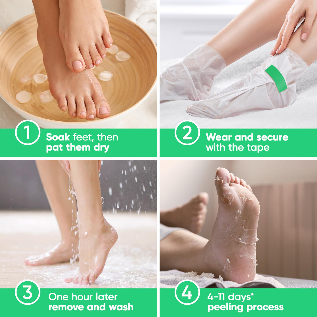 CÉLOR Foot Peel Mask booties displayed on a wooden surface