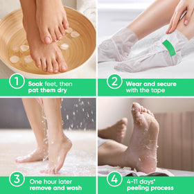 CÉLOR Foot Peel Mask booties displayed on a wooden surface