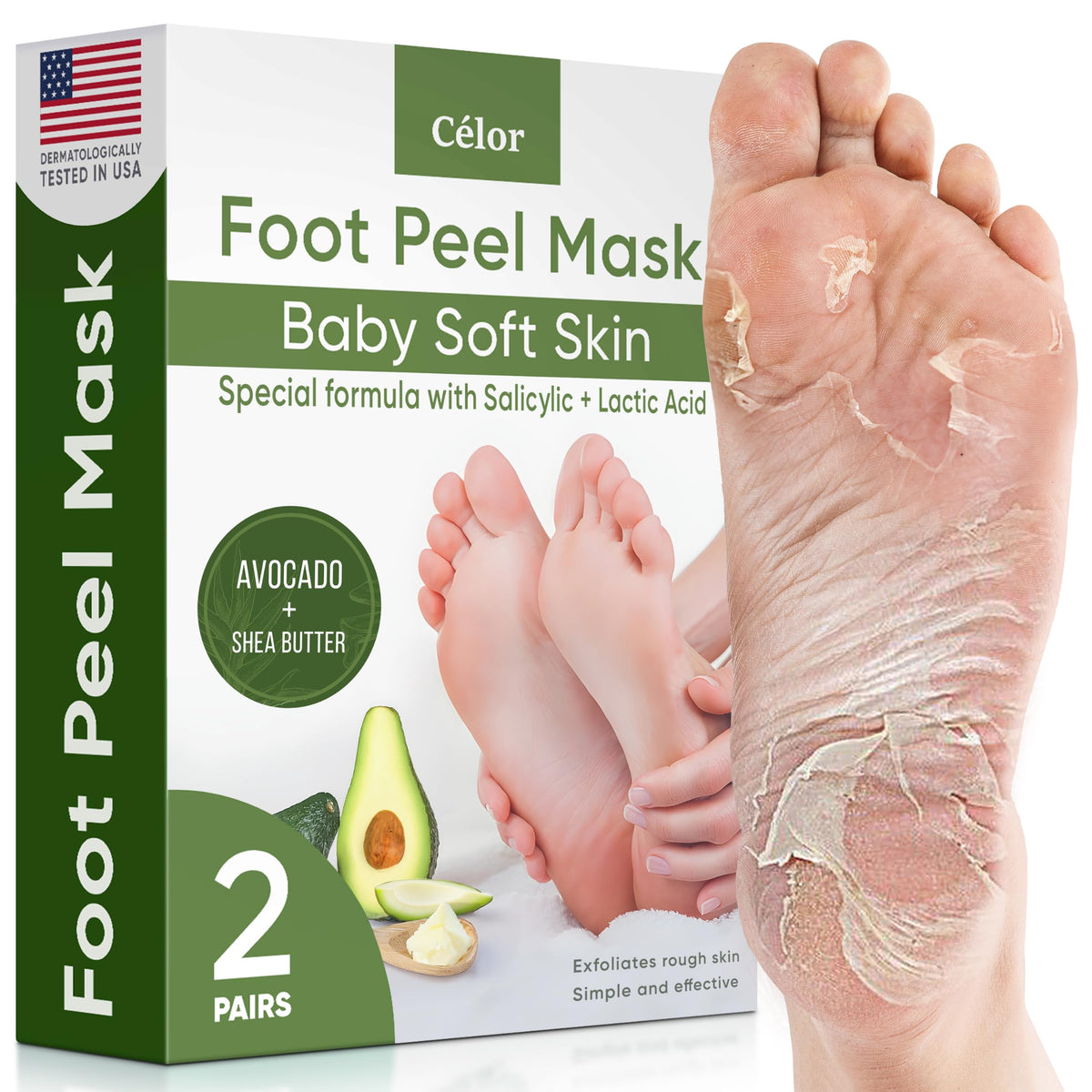 CÉLOR Foot Peel Mask packaging front view with Aloe Vera and Lavender