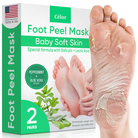 CÉLOR Foot Peel Mask packaging front view with Aloe Vera and Peppermint