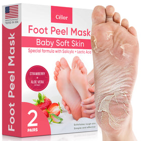 CÉLOR Foot Peel Mask packaging front view with strawberry and aloe design
