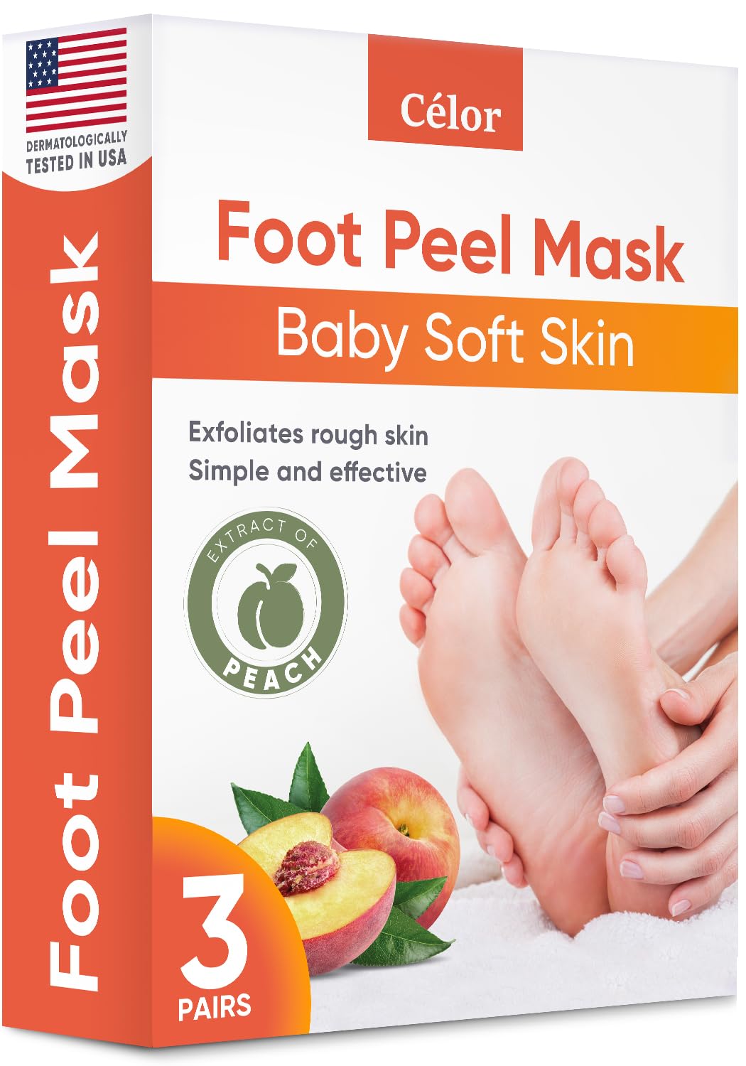 CÉLOR Foot Peeling Mask packaging front view with peach design