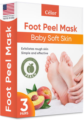 CÉLOR Foot Peeling Mask packaging front view with peach design