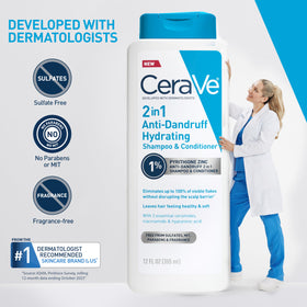 CeraVe 2 In 1 Hydrating Anti Dandruff Shampoo & Conditioner with natural background