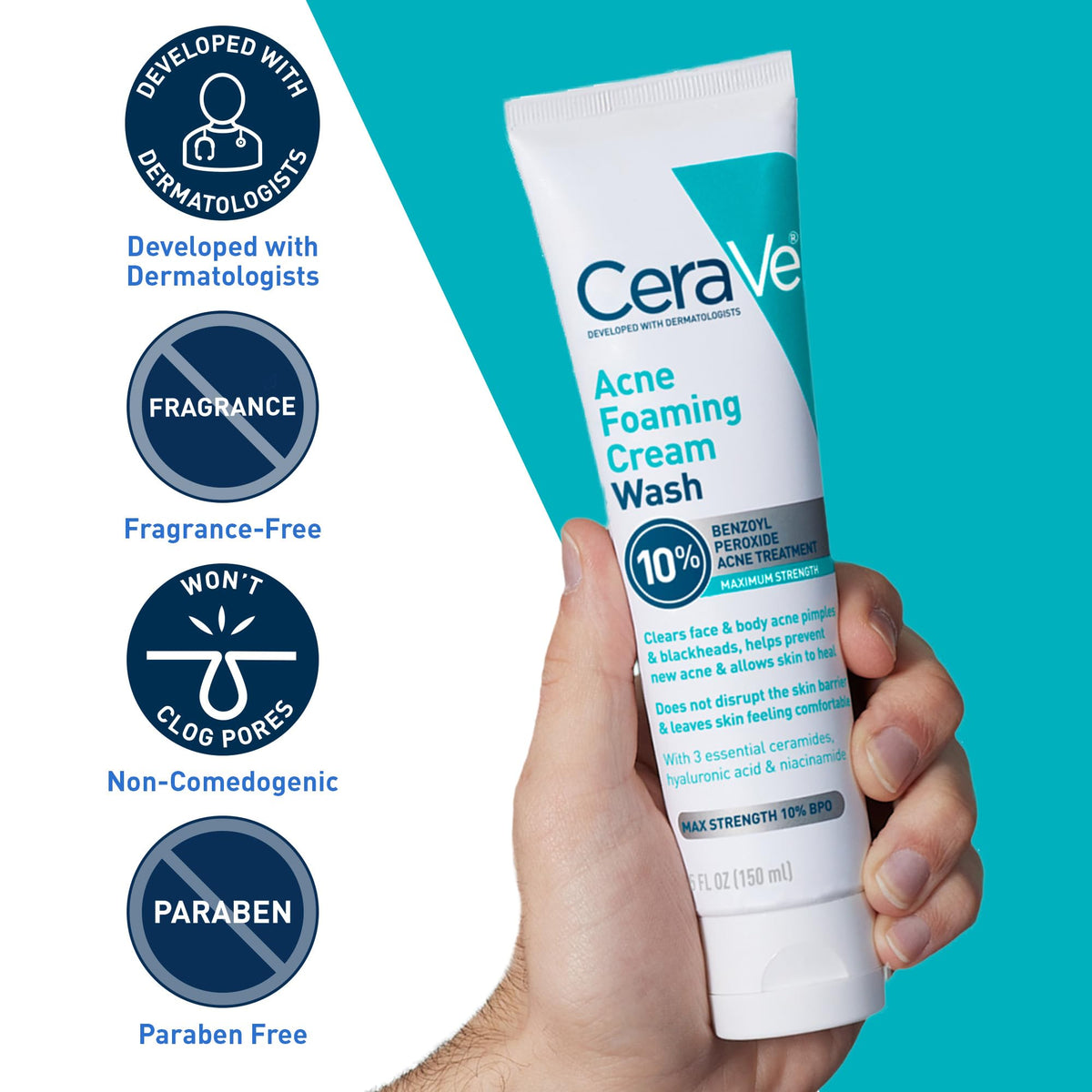 CeraVe Acne Foaming Cream Wash application on skin