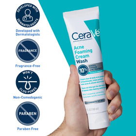 CeraVe Acne Foaming Cream Wash application on skin