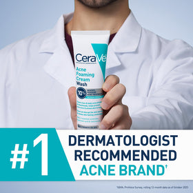 CeraVe Acne Foaming Cream Wash in bathroom setting