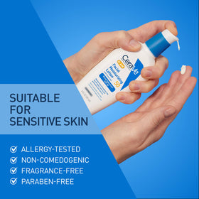 CeraVe AM Facial Moisturizing Lotion SPF 50 on a bathroom counter