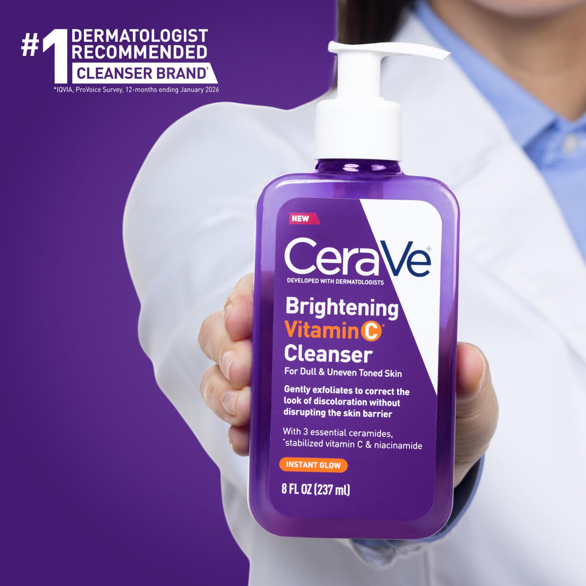 CeraVe Brightening Vitamin C Cleanser in a bathroom setting
