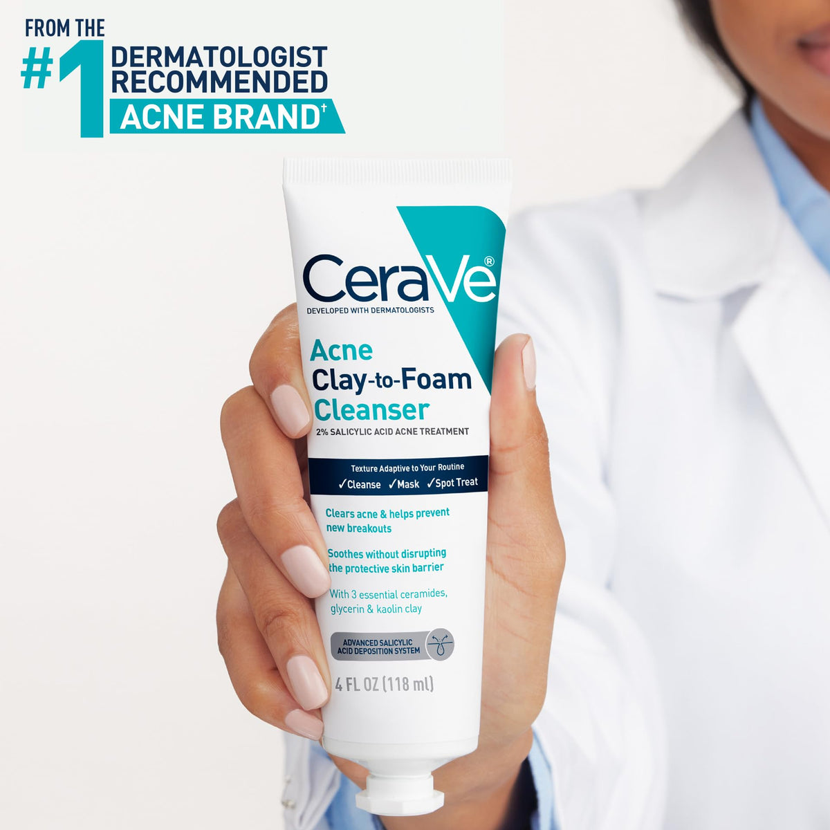 CeraVe Clay to Foam Acne Face Wash 4 Oz texture close-up