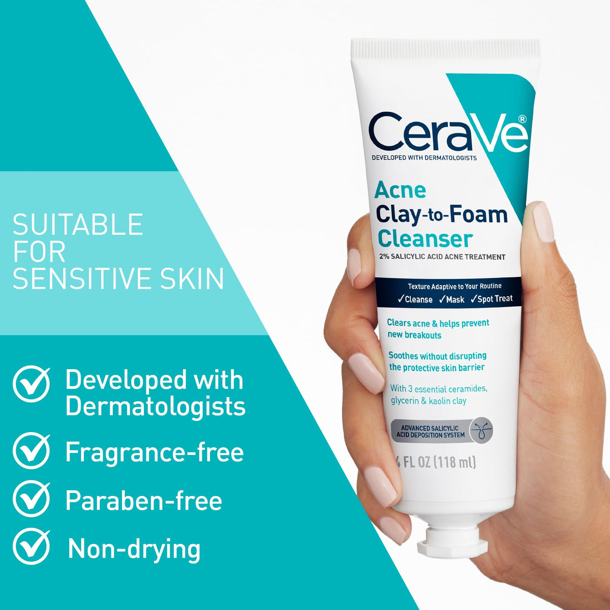 CeraVe Clay to Foam Acne Face Wash 4 Oz with ingredients