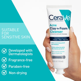 CeraVe Clay to Foam Acne Face Wash 4 Oz with ingredients