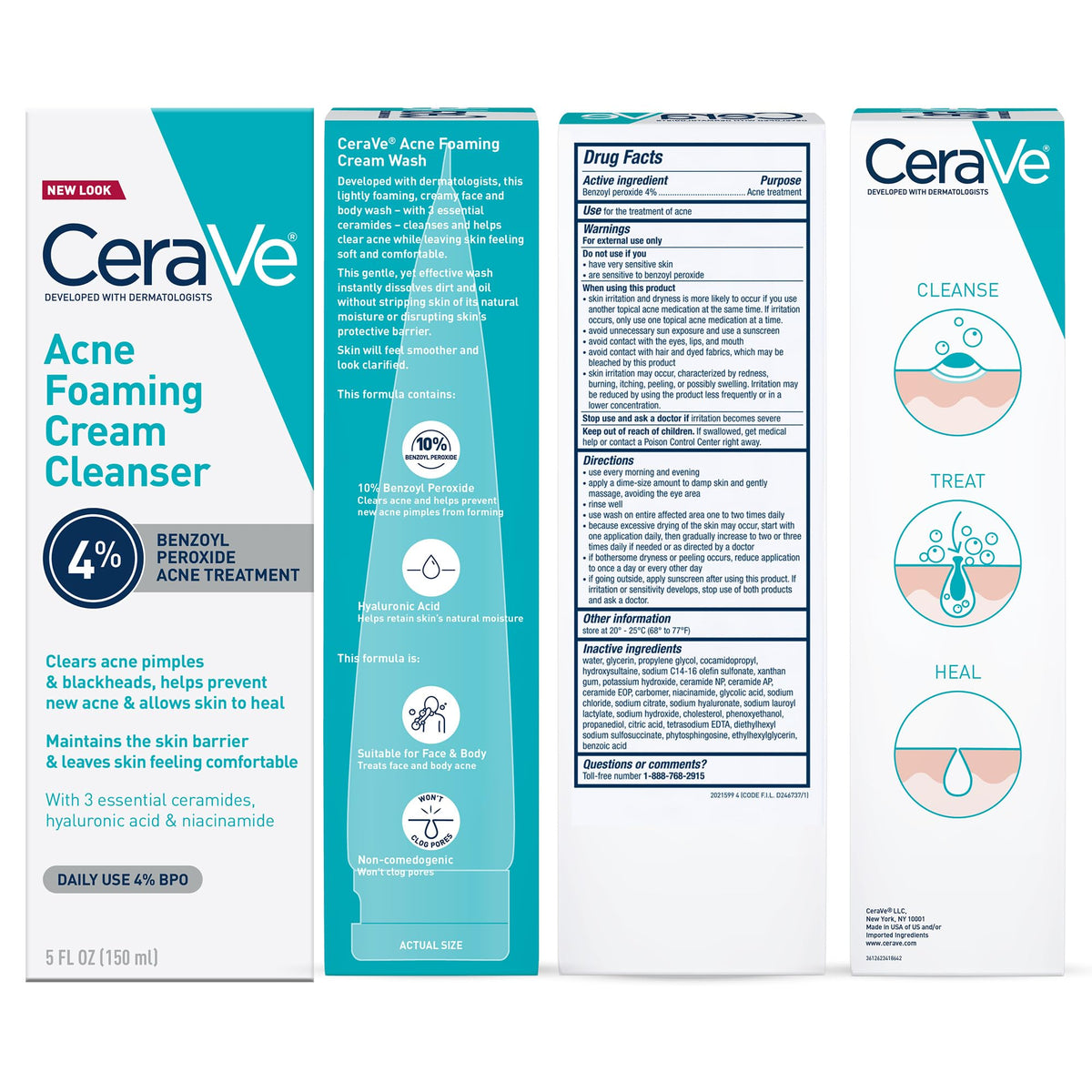 CeraVe Foaming Acne Cream Cleanser 5oz packaging details