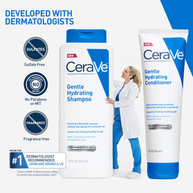 CeraVe Gentle Hydrating Shampoo and Conditioner in bathroom setting