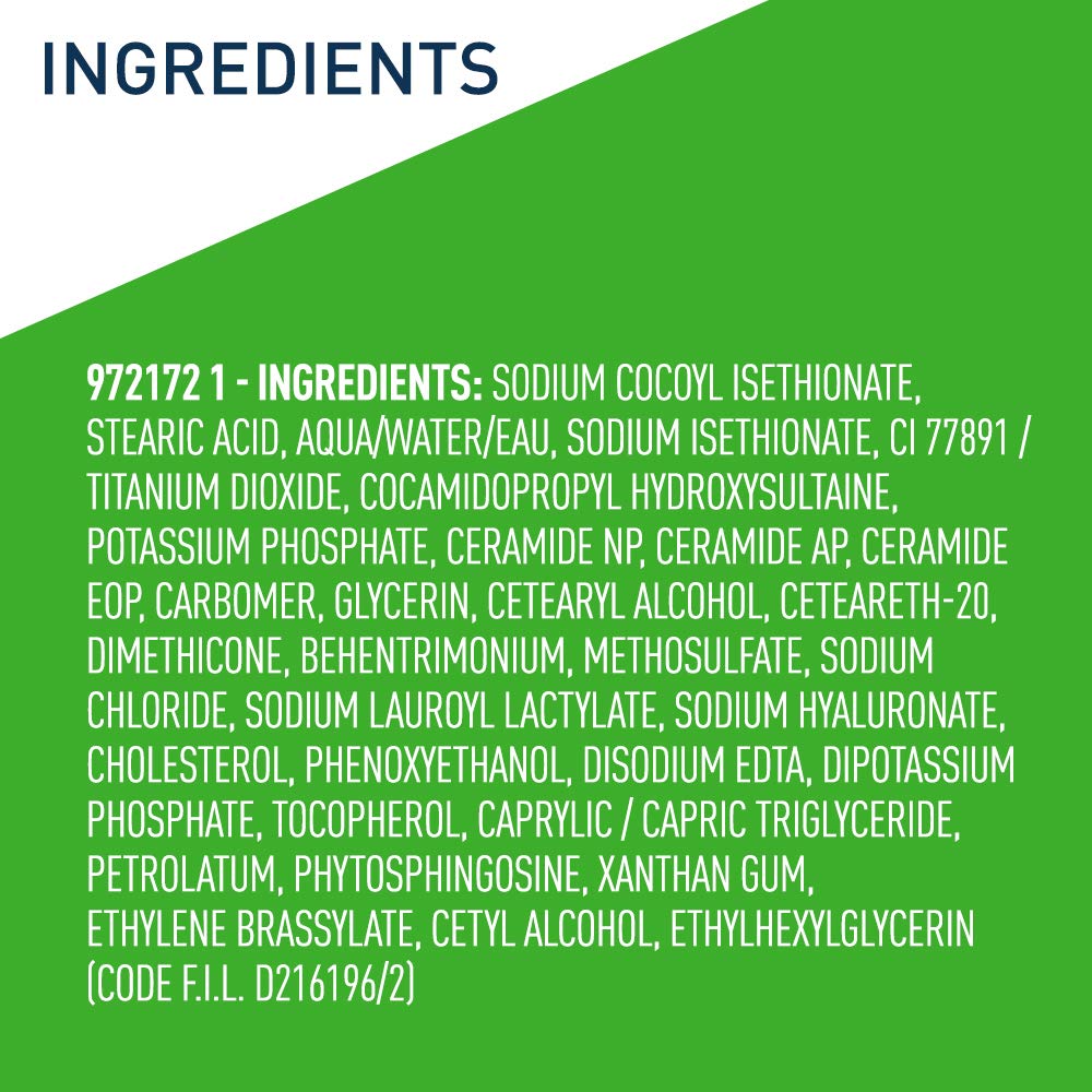 CeraVe Hydrating Cleanser Bar with ingredients displayed