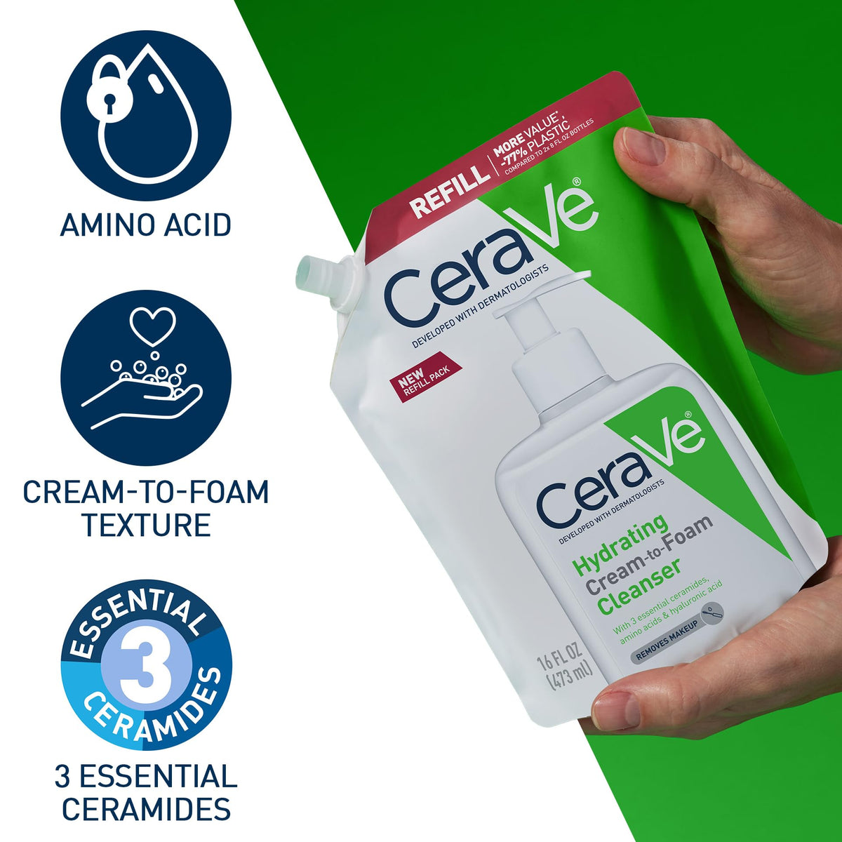 CeraVe Hydrating Cream To Foam Cleanser 16oz refill in skincare routine