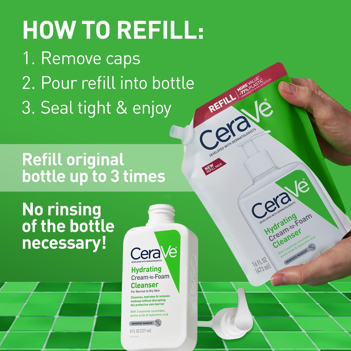 CeraVe Hydrating Cream To Foam Cleanser 16oz refill side view