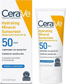 CeraVe Hydrating Mineral Sunscreen SPF 50 front view 2.5oz