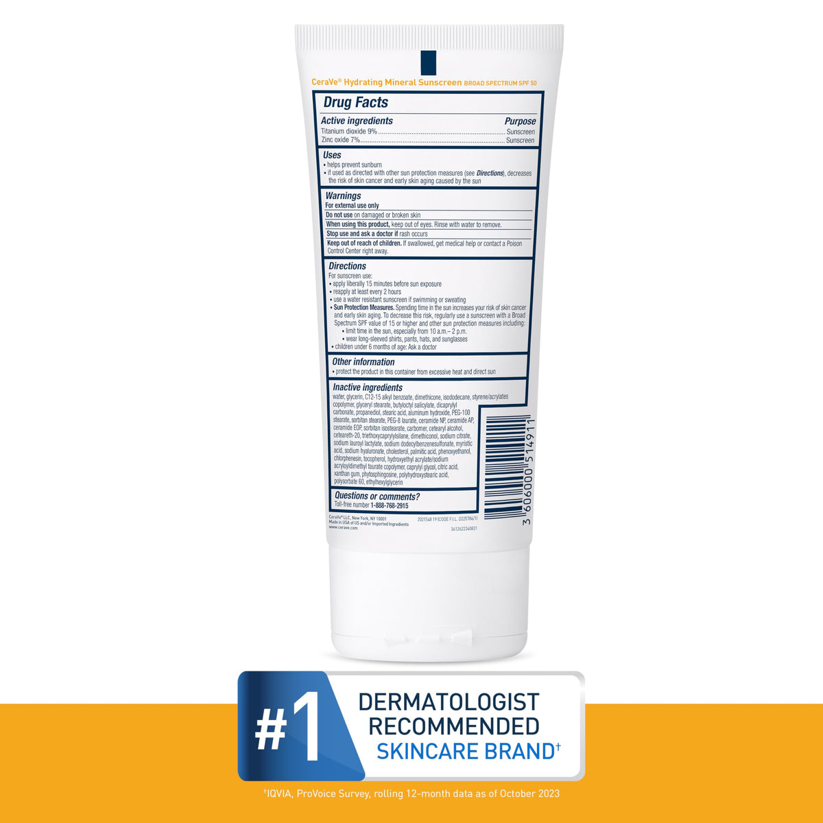 CeraVe Hydrating Mineral Sunscreen SPF 50 product details