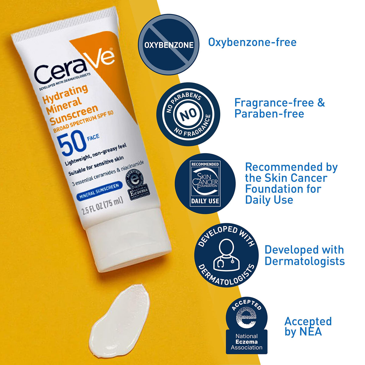 CeraVe Hydrating Mineral Sunscreen SPF 50 side view showing packaging
