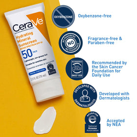 CeraVe Hydrating Mineral Sunscreen SPF 50 side view showing packaging