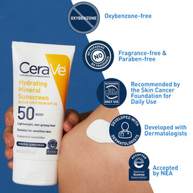 CeraVe Hydrating Mineral Sunscreen SPF 50 tube with cap