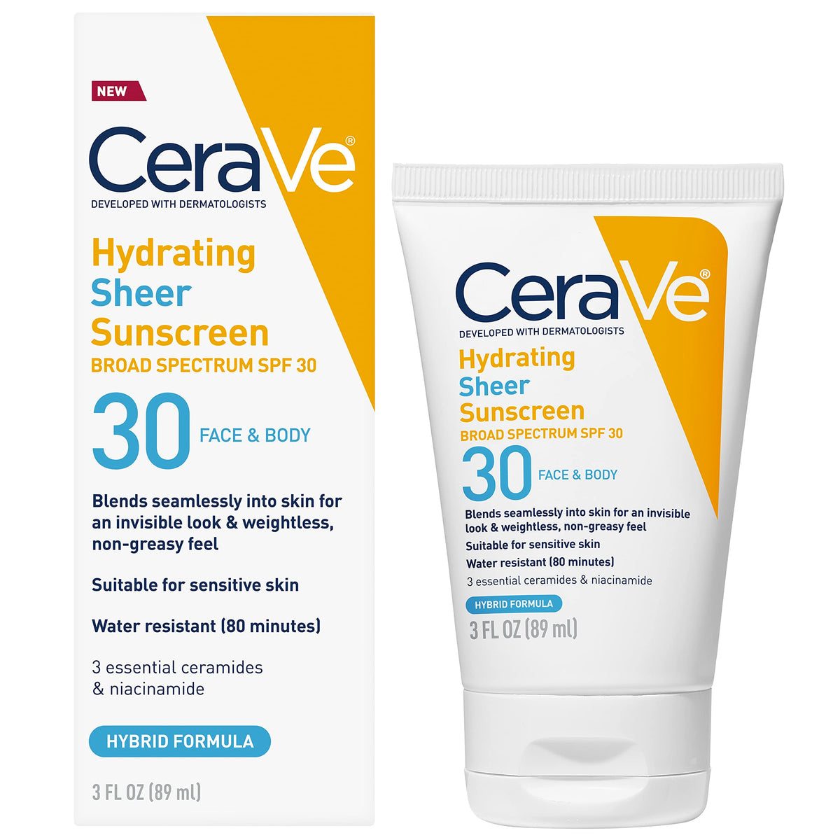 CeraVe Hydrating Sheer Sunscreen SPF 30 front view in packaging