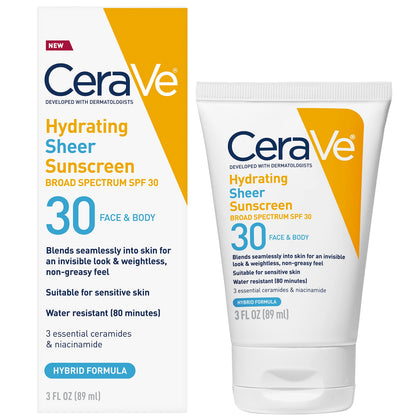CeraVe Hydrating Sheer Sunscreen SPF 30 front view in packaging