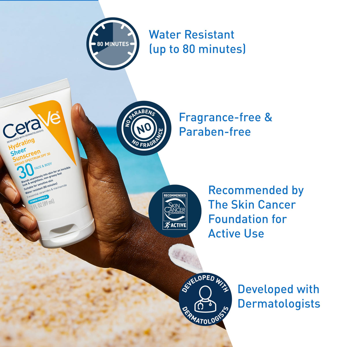 CeraVe Hydrating Sheer Sunscreen SPF 30 in a lifestyle setting outdoors
