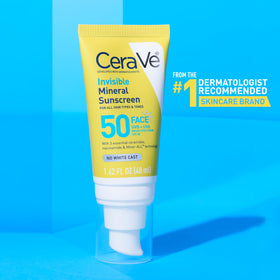 CeraVe Invisible Mineral Sunscreen SPF 50 on a bathroom counter