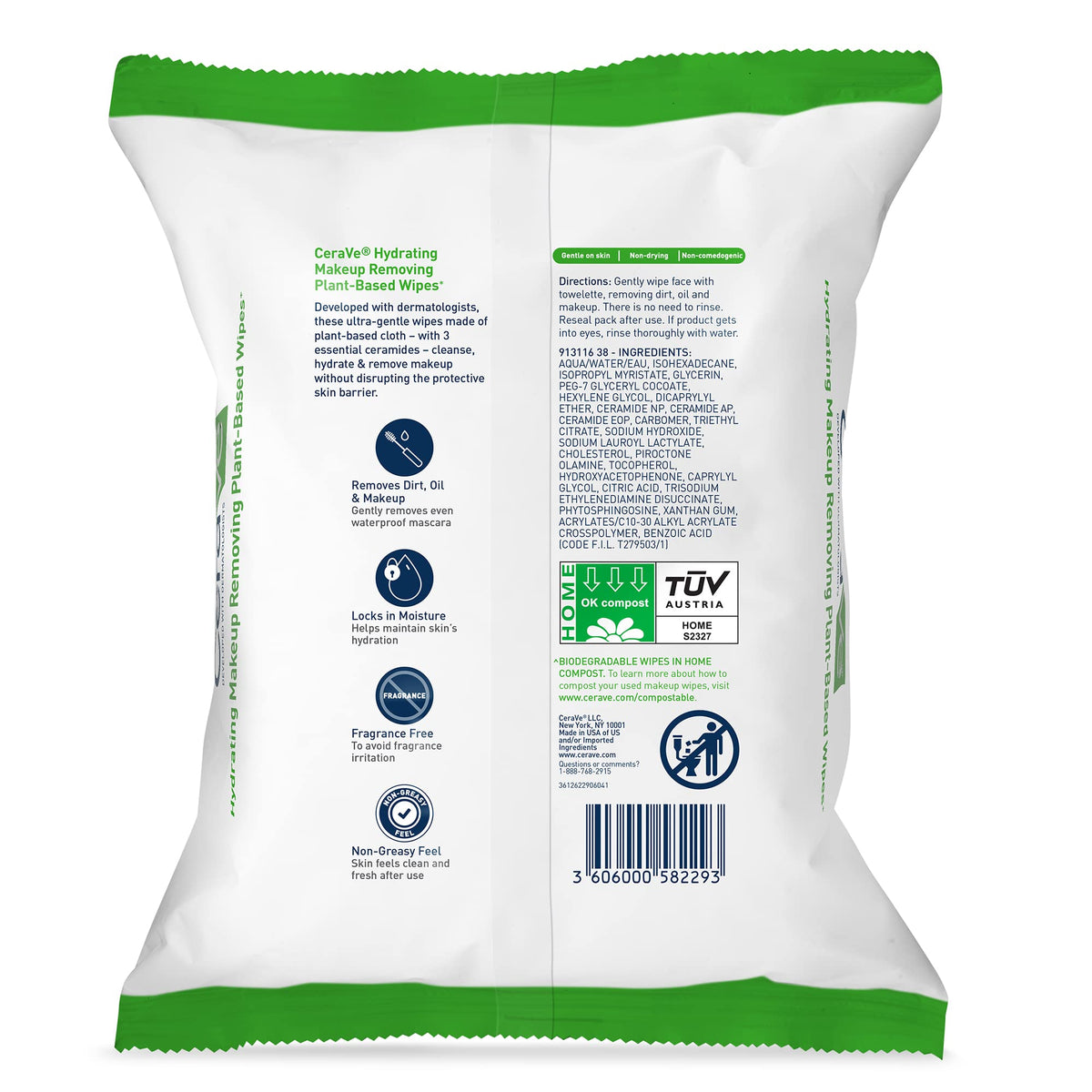 CeraVe Makeup Remover Wipes showing plant-based cloth texture